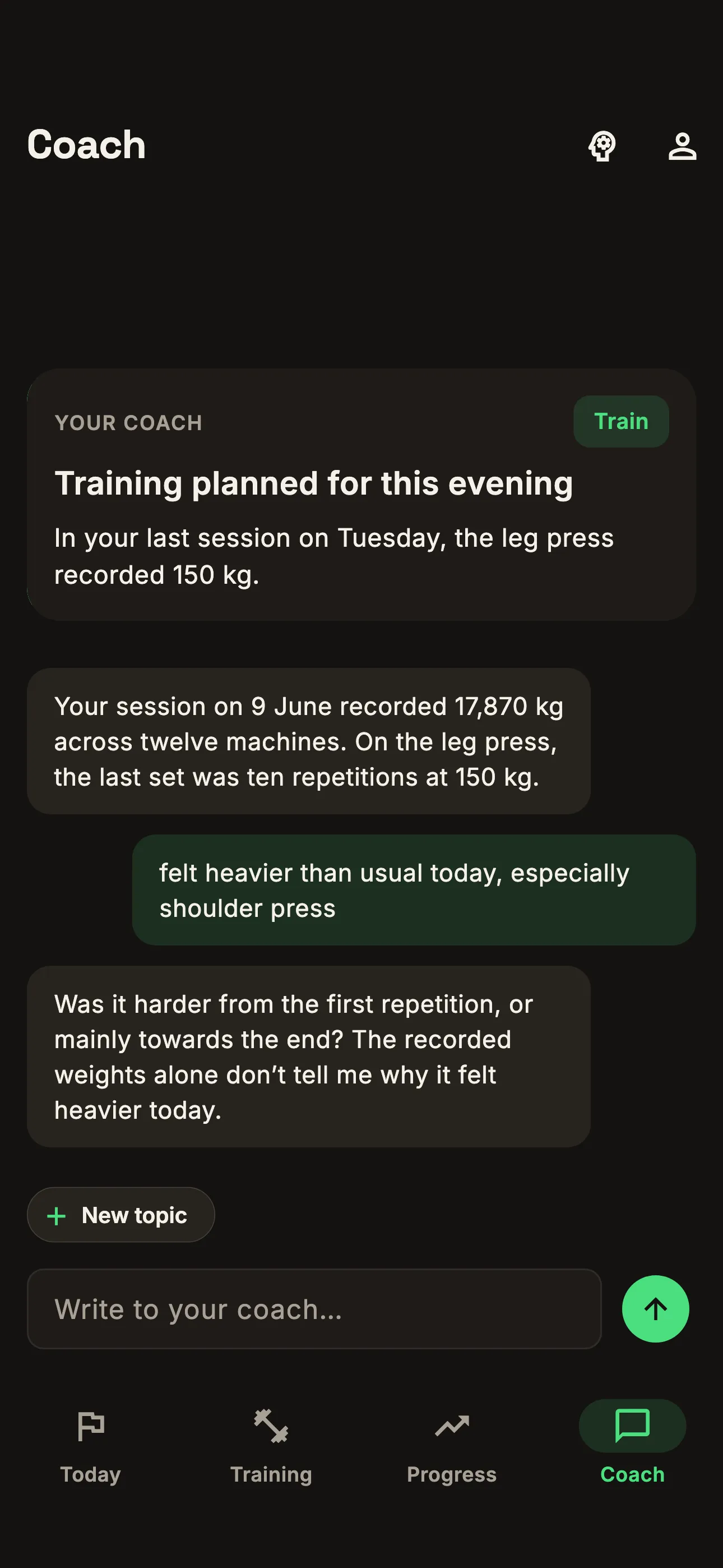 Chat with the coach about a training session