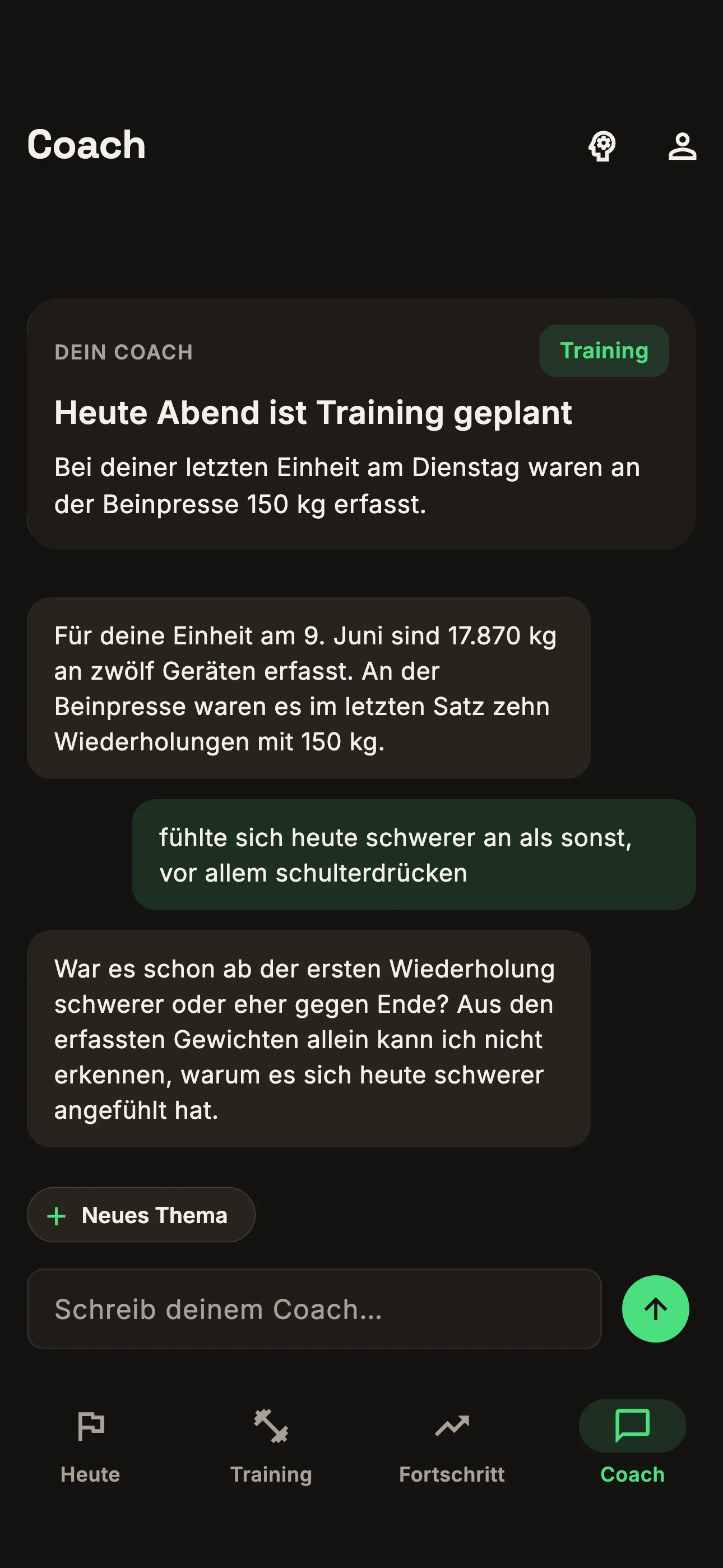 Chat mit dem Coach über eine Trainingseinheit