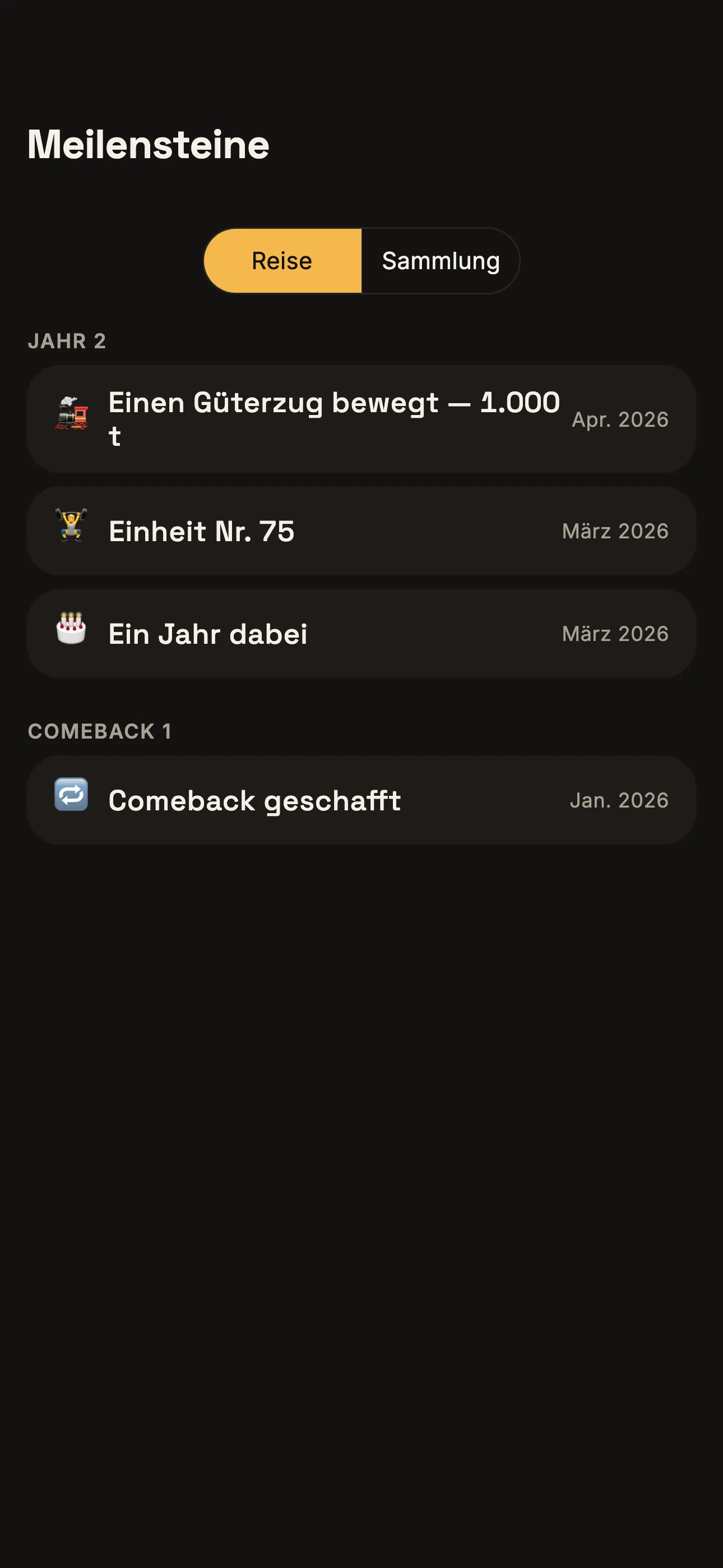 Meilensteine aus dem erfassten Training